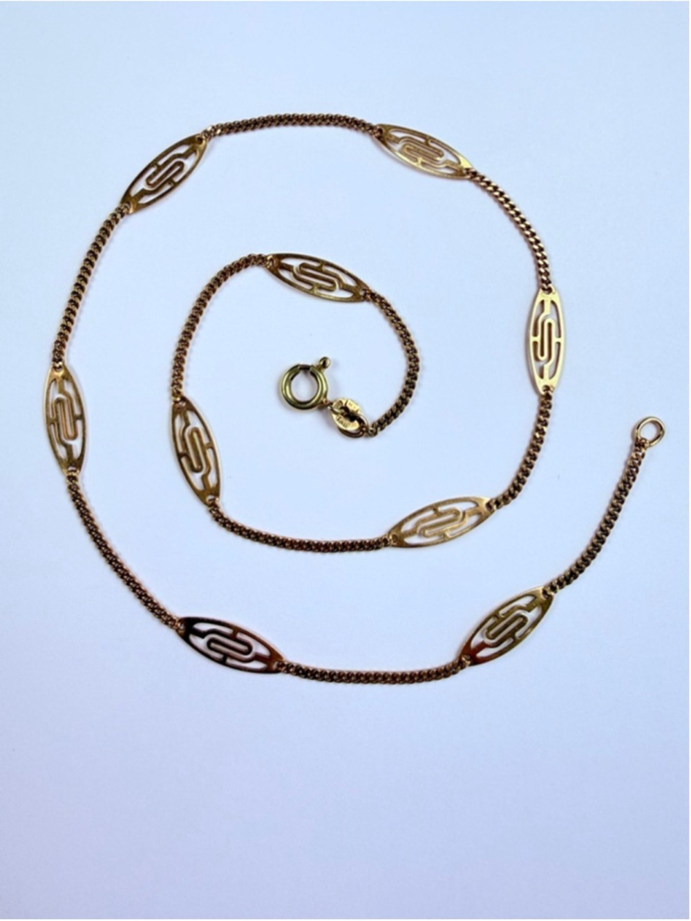 14K Solid Gold Unoaerre Geometric Ornate Curb Station Collar Vintage Necklace